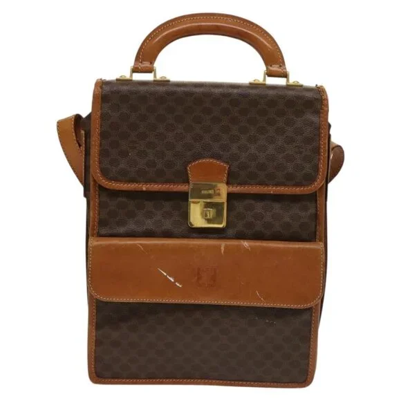 Authentic CELINE Macadam Canvas Shoulder Bag PVC Leather Brown Gold - Picture 5 of 16